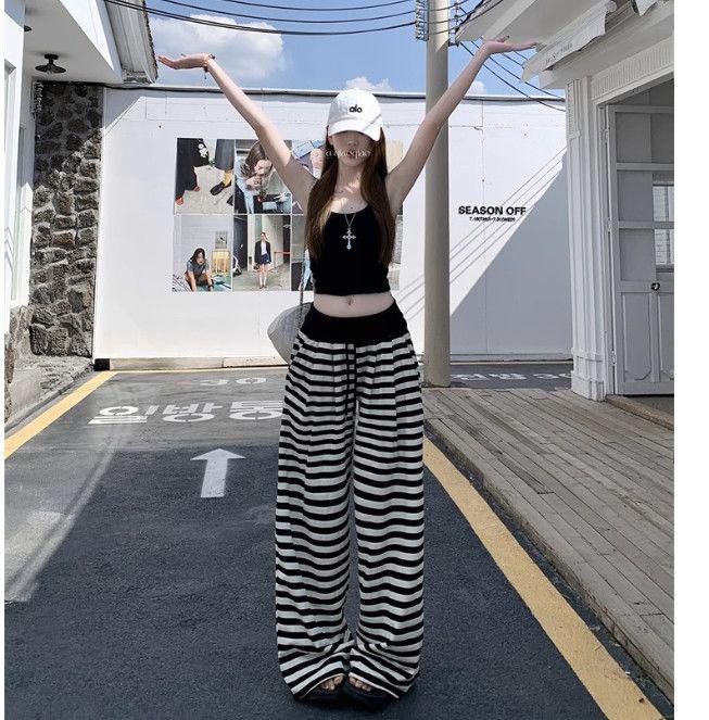 Women's Summer 2025 Striped High-Waisted Wide-Leg Loose Casual Pants