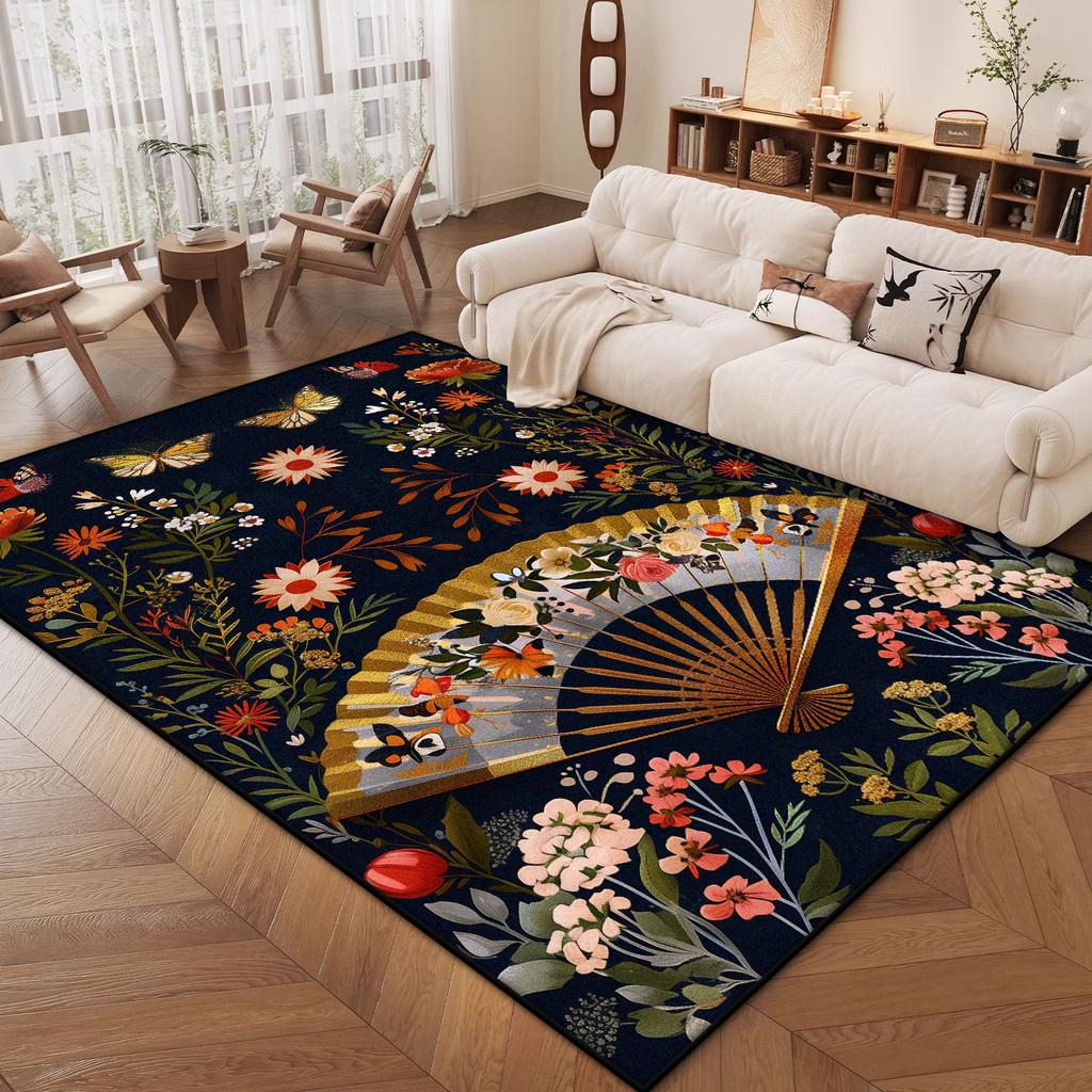 Orientalischer Luxus Dekor Wohnzimmer Teppiche Blumendesign Weiche Raumdekoration Ästhetischer Schlafzimmerteppich Arbeitszimmer Rutschmatte Leicht zu reinigen