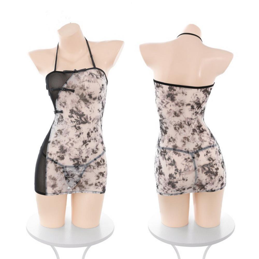 Domila New Chinese Antique Printed Tube Top Who Skirt Sexy Underwear Sexy Hip Set Perspective Suspender Nightdress