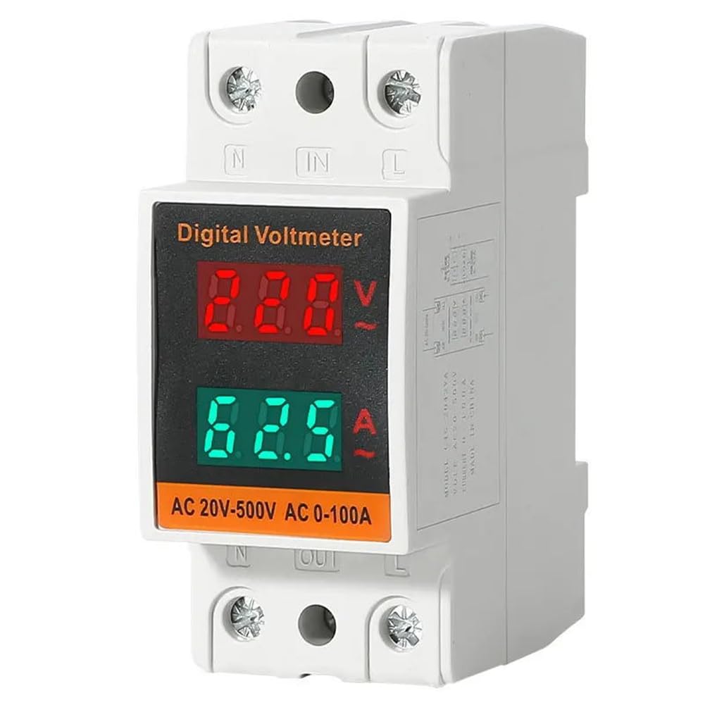 Alliteqwe Dual Display Combination Rail Type Single Phase Digital Meter, Digital DIN Rail Power Meter, AC Voltmeter, Ammeter, Energy Meter