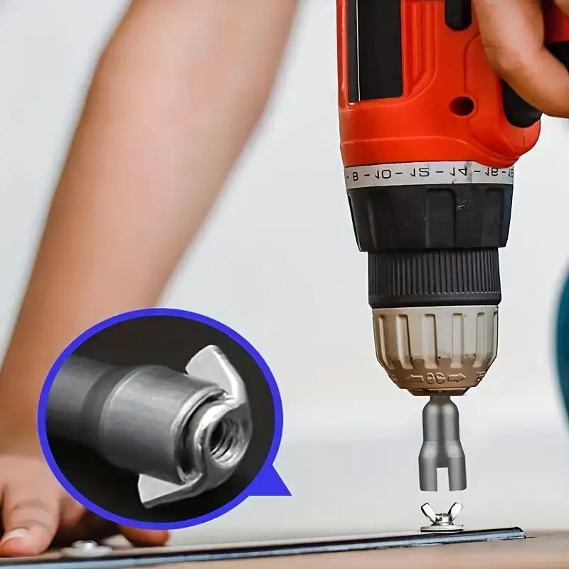 1Pc Electric Tool Groove Electric Screwdriver Butterfly Bolt Sleeve Wrench 6.35mm Hexagonal Sleeve Transfer Nut