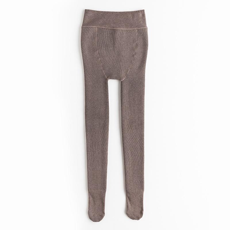 Plus Size Coffee Color Imitation Cashmere Base Layer Stockings with Velvet Cotton Stripe Tights (Up to 200 Jin).