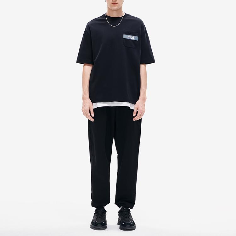 New FILA Drop Shoulder Sleeve T Shirt Men's Jet Black F11M219104FBK