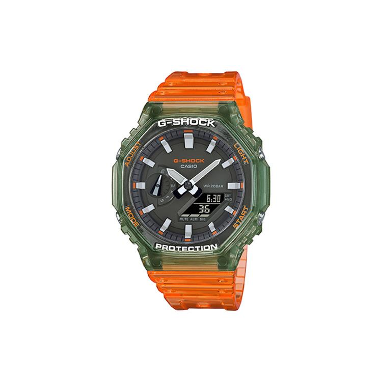 CASIO Men Liquid Crystal/Analog Dual Display Series Gray Watch GA-2100HC-4AER GA-2100HC-4AER Orange Strap