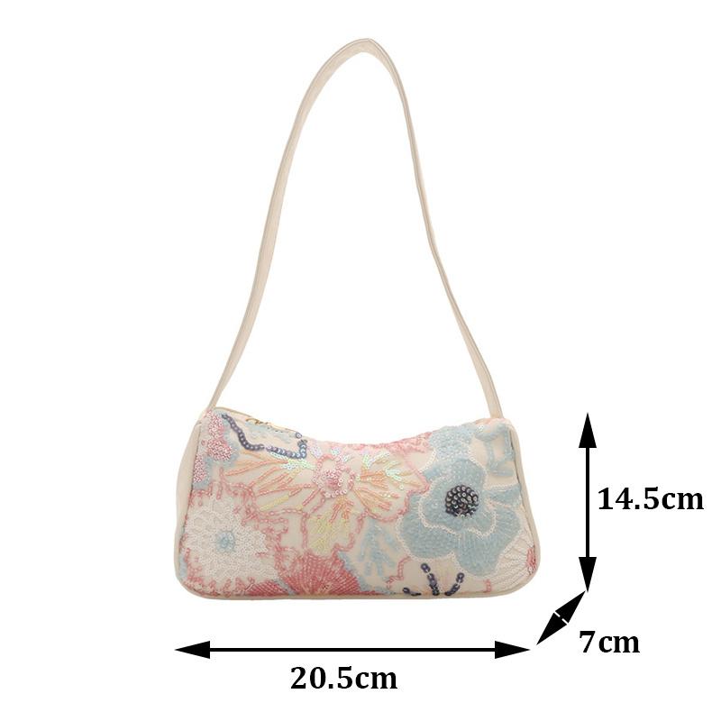 Yogodlns Boho Floral Sequin Shoulder Bag, Women's Vintage Embroidered Hobo Purse Casual Armpit Handbag for Daily Use