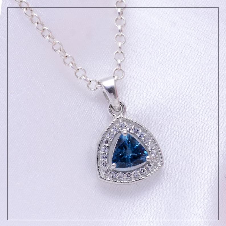 Natural Trillion Cut London Blue Topaz Gemstone 925 Sterling Silver Pendant