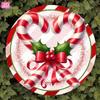 Vintage Christmas Candy Cane Wreath Metal Wall Sign 20x20 cm Retro Holiday Home Decor Xmas