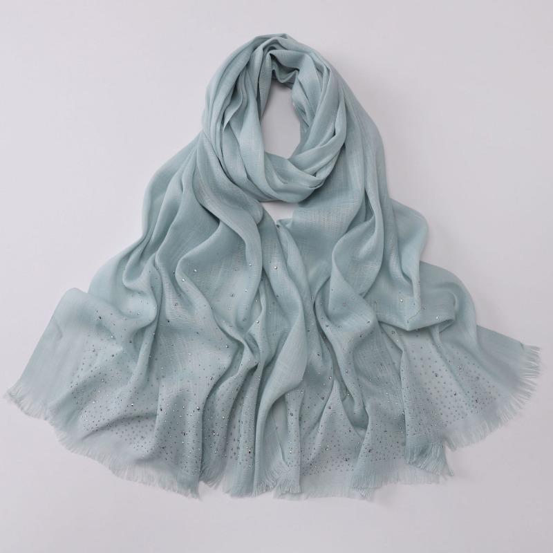 Versatile Solid Color Bamboo Yarn Headscarf With Rhinestones Malay Style Scarf