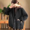 Johnature Women Vintage Hooded Button Solid Color Long Sleeve Winter Coats Casual Warm Coats