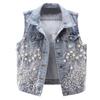 Spring and Summer Heavy-duty Flower Denim Vest Women's Short Ripped Vest Vest Waistcoat Top