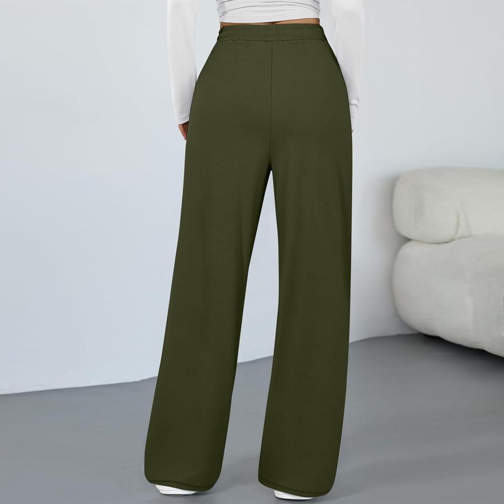 Modische Damen-Farbhose mit weitem Bein, hoher Taille, lockeren Taschen mit Kordelzug, Freizeithose