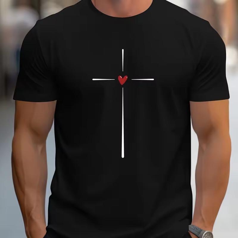 Men's Summer 3D T-shirt Fashionable Casual Loose Love Pattern Printed Round Neck Short Sleeved T-shirt Top