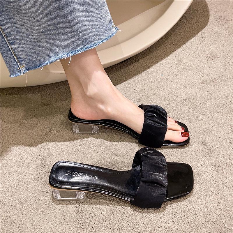 Women's Summer 2022 Crystal Chunky Heel Square Toe Sandals