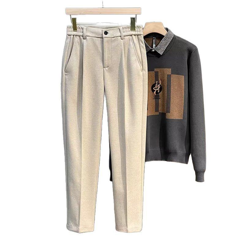 Suit Pants, Cropped Pants, Men's, Light Luxury Business, Slim Fit, Small Leg Pants, Stretch Waist, Casual Pants, Professional Men's Clothing