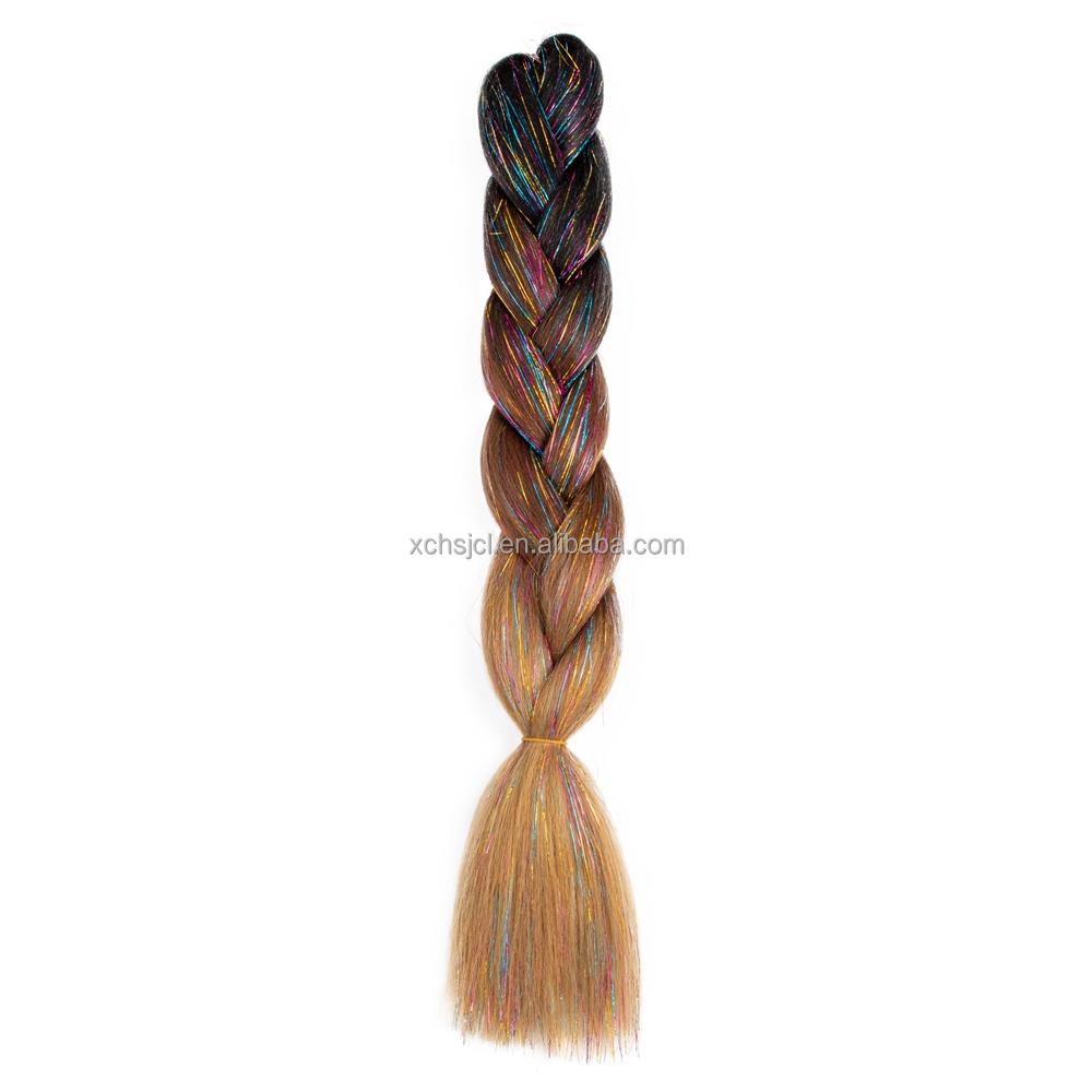 Customized Soft Heat Resistant Fiber Festival Ombre Pure 2 3 4 5 Tone Color Tinsel Glitter Jumbo Braiids