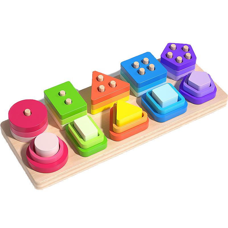 Montessori Wooden Geometric Shape Stacking Blocks for Early Education