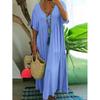 Rochie Casual Lărgită cu Decolteu în V, Culoare Uni, Lungă, pentru Femei Plus Size, Primăvară Vară, Plisată, Mărime Mare, Rochie pentru Femei