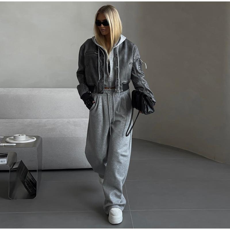 Spring Autumn New Women's Casual Suit Solid Color Cropped Hooded Cardigan Tank Top Sweatpants Co-ord Set Fashion Streetwear