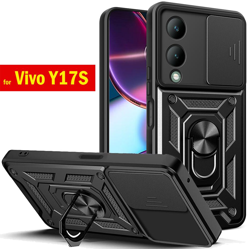 Slide Lens Armor Funda For Vivo Y17S 4G Case for Vivo Y17S 4G Global Case Magnetic Ring Stand Holder Cover Shockproof Back Capa