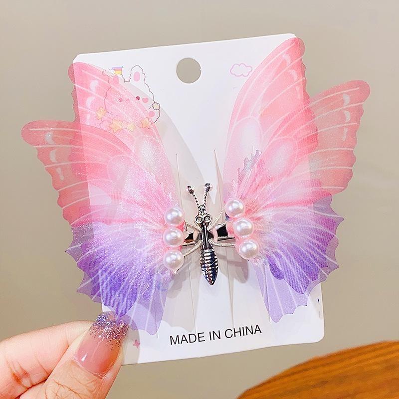 2pcs Korean Moving Butterfly Hair Clips for Girls Double Layered Wings Pearl Butterfly Hairpin Headwear Girls Kids Hair Accessories