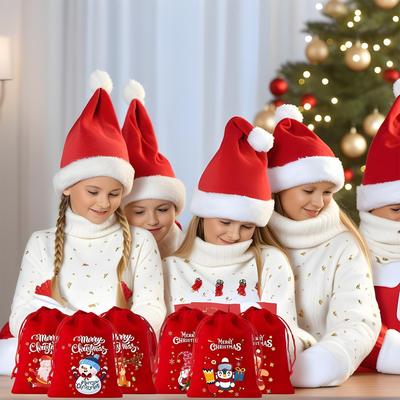 Drawstring Gift Bags 6 Pieces Snowman Print Festive Spacious Pouch Reusable Christmas Gift Bags For Adults Holiday Home Parties