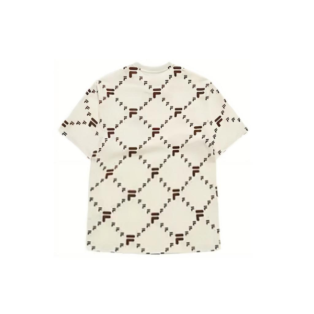 Fila Plaid Print Round Neck Loose Casual Short Sleeve T-Shirt Unisex Tops Antique-White T11U326101B-IV