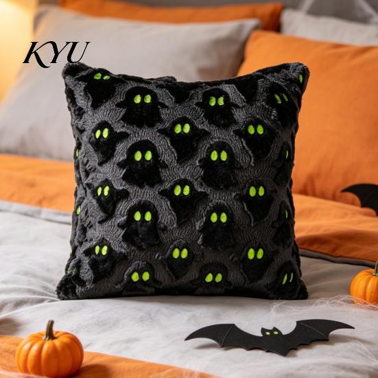 Cozy Halloween Ghost Cushion Covers 2Pcs Covers, Plush Throw Pillow 18x18 Decorative Pillowcase Inch Cases for Sofa Bed Couch Chair Theme Home