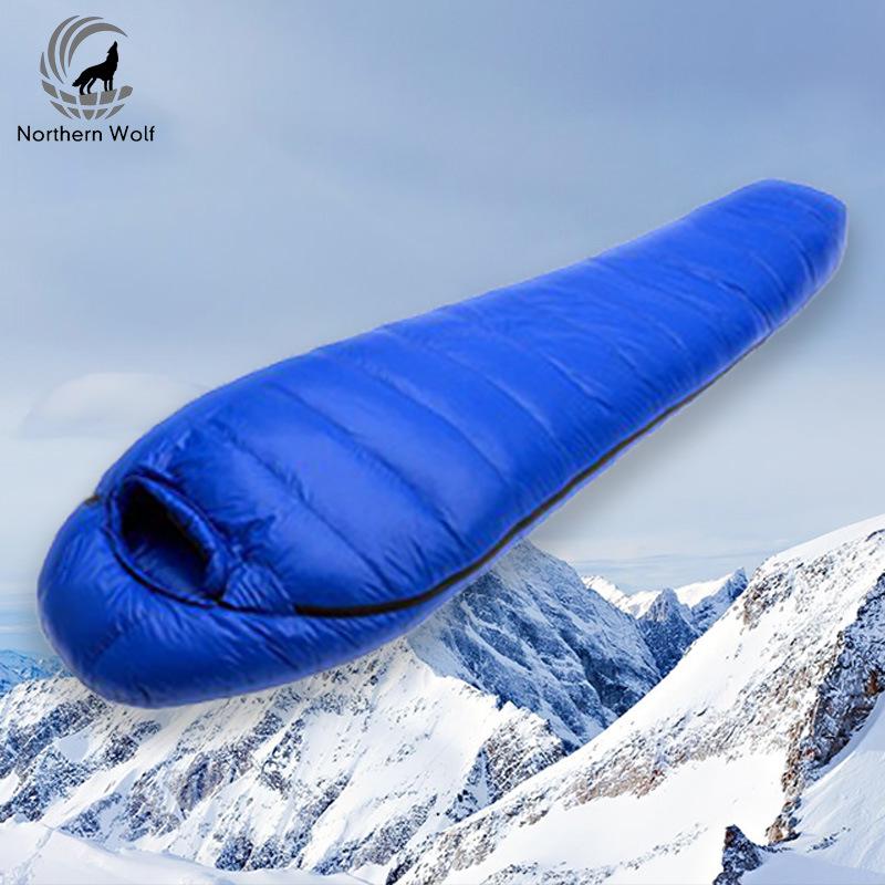 

Настраиваемый пуховый спальный мешок-мумия для кемпинга в холодную погоду 1000g синий