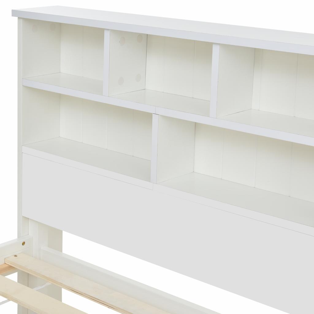 Solid Wood Single Bed with Drawers and Slatted Base, Bookshelf Teenagers and Adults Children's Bed, 90x200cm White