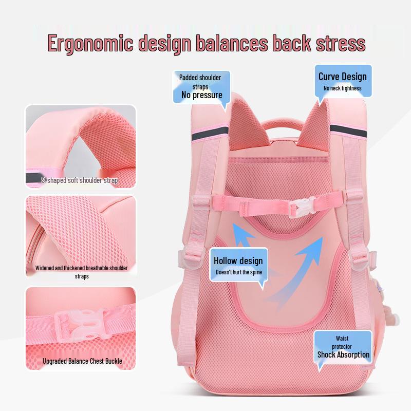 Rucksack mit großem Fassungsvermögen und Rückenschutz für Mädchen - Leichter Doppelschulter-Schulrucksack
