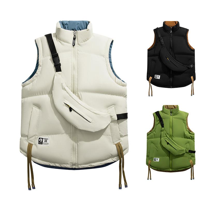 Autumn and winter new double-sided vest men's stand-up collar American thickened warm black vest jacket