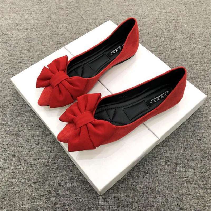 Flat-bottomed Comfortable Single Shoes Women's 2025 New Women's Pointed Shoes Rubber Sole Bow Black Versatile Work Ladyshoes