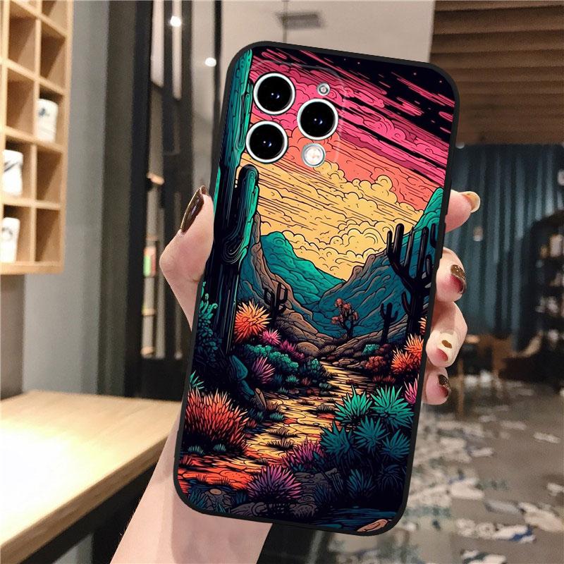 Beautifull Landscape Moon Wave Art Phone Case For Iphone 15 14 Pro Max 13 12 11 Pro Max XSMax XR 12 13 Mini 14 Plus