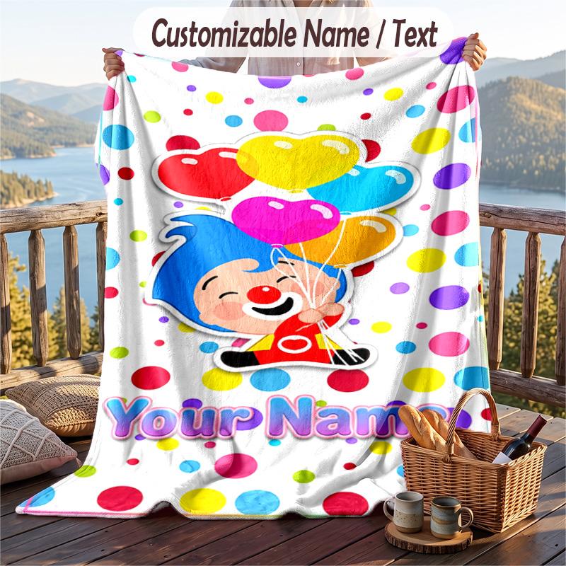 El Payaso Plim Plim Flannel Blanket, Personalized Custom Name Text, Soft Warm Plush Throw Blanket For Gift