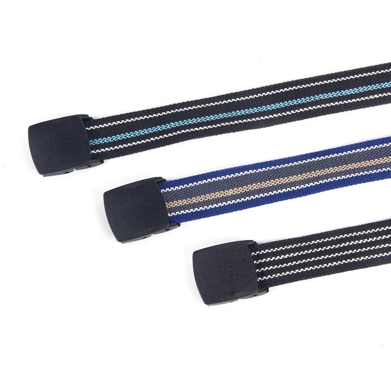 Striped Canvas Belt with POM Steel Buckle - Casual Woven Cotton Design