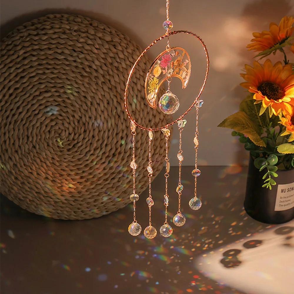 Crystal suncatcher Wall Decor Colorful Catcher Handmade moon Dream Catcher for Kids Bedroom Wall Hanging Living Room Wedding