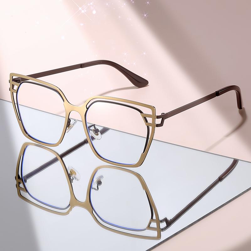 

Trend Modern Geometric Clear Lens Glasses - Purple Metal Frame with Pink Temple Tips, Stylish Eyewear for Everyday Fashion