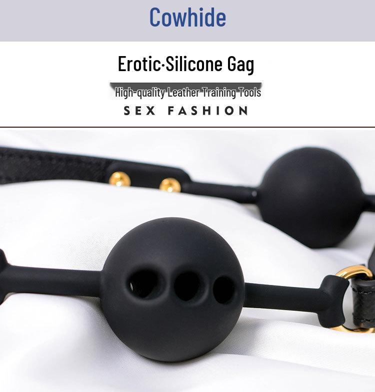 Men's Small Silicone Cowhide-Style Gag Ball with Breathable Hole for Deep Throat Comfort