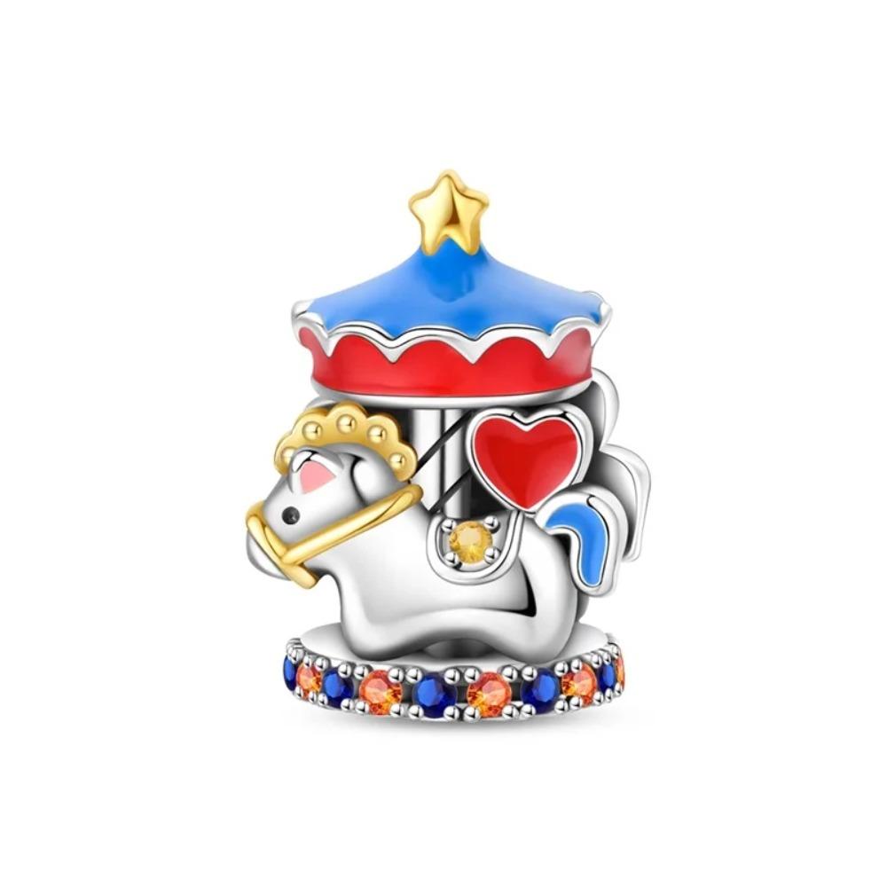 925 Silver Unicorn Pendant Noctilucent Charm Bead DIY Princess Bracelet Colorful Jewelry Gift for Women