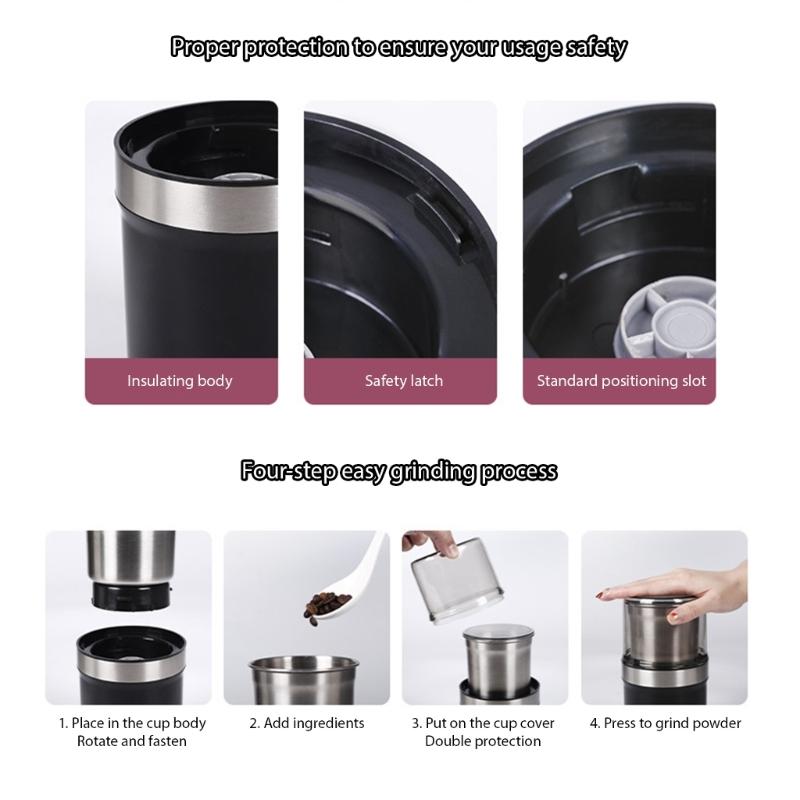 220V Electric Coffee Flavor Grinder Chamber Heavy Type Motor Plastic Rustless Steel Design Overheat Protection