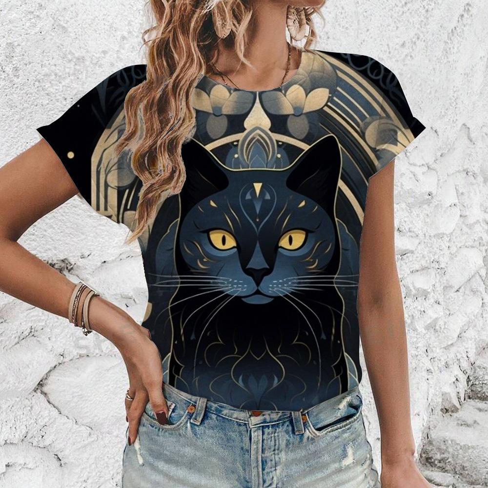 Women's Short Sleeved  Fashion Leisure Cats Lovely Pattern Print T-Shirt Elegant Oversized Summer