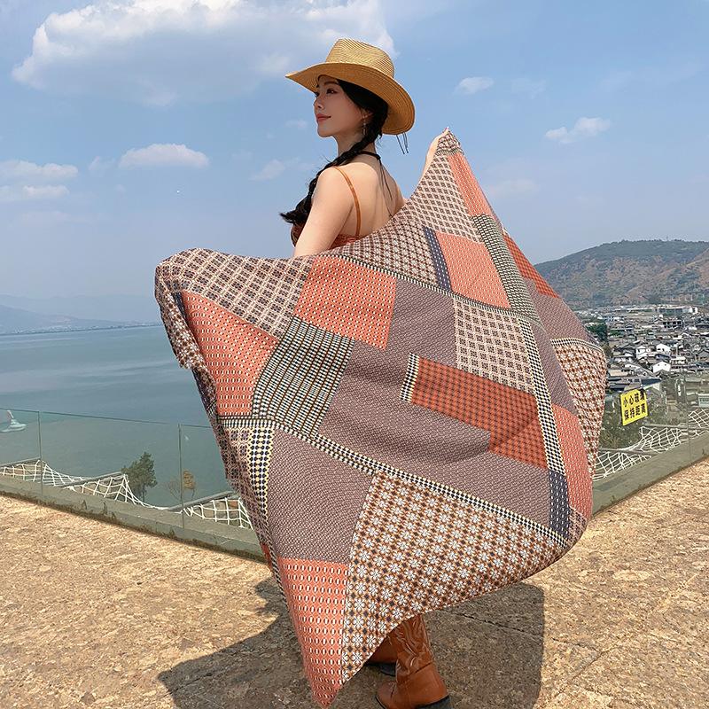 Cotton Linen Elegant Vintage Women Silk Scarf Beach Wrap Shawl Boho Print Lady Femme Hijab Bandana Mujer Vacation Scarve Pareo