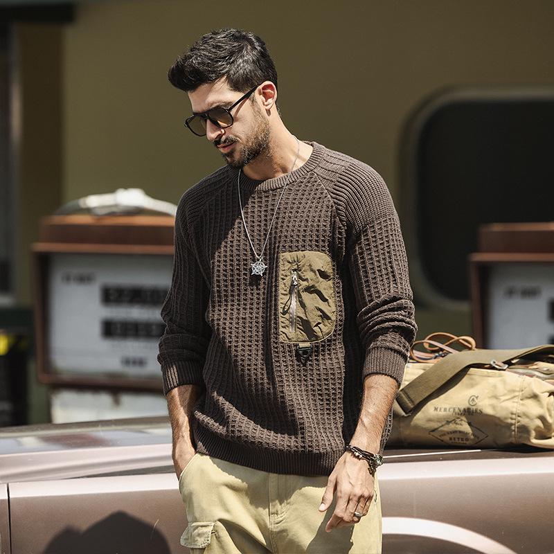 

Men s American Retro Heavyweight Patchwork Knit Sweater - Autumn/Winter 2025 Collection 2XL (155-170 jin)