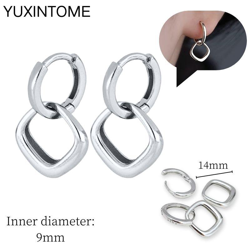 925 Sterling Silver Needle Vintage Square Round Pendant Earrings For Women Crystal Shell Geometric Earrings Fashion Jewelry