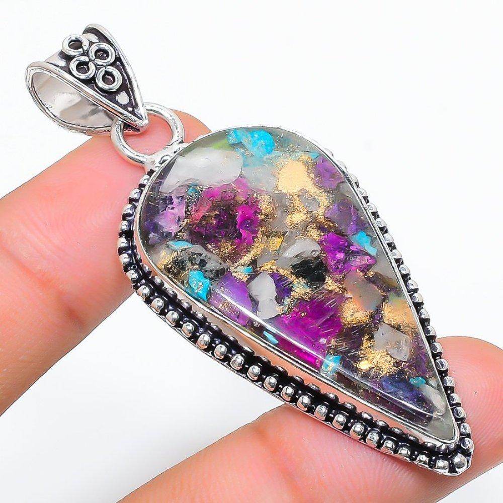 Colgante de ostra espinosa natural hecho a mano en plata de ley 925, 6,35 cm, F0H02