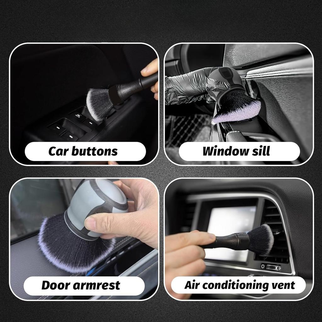 Car Interior Detailing Brush, Soft Bristle Cleaning Tools with Waterproof Ergonomic Handle Car Wash Brush, Car Accessories with Bracket for Women