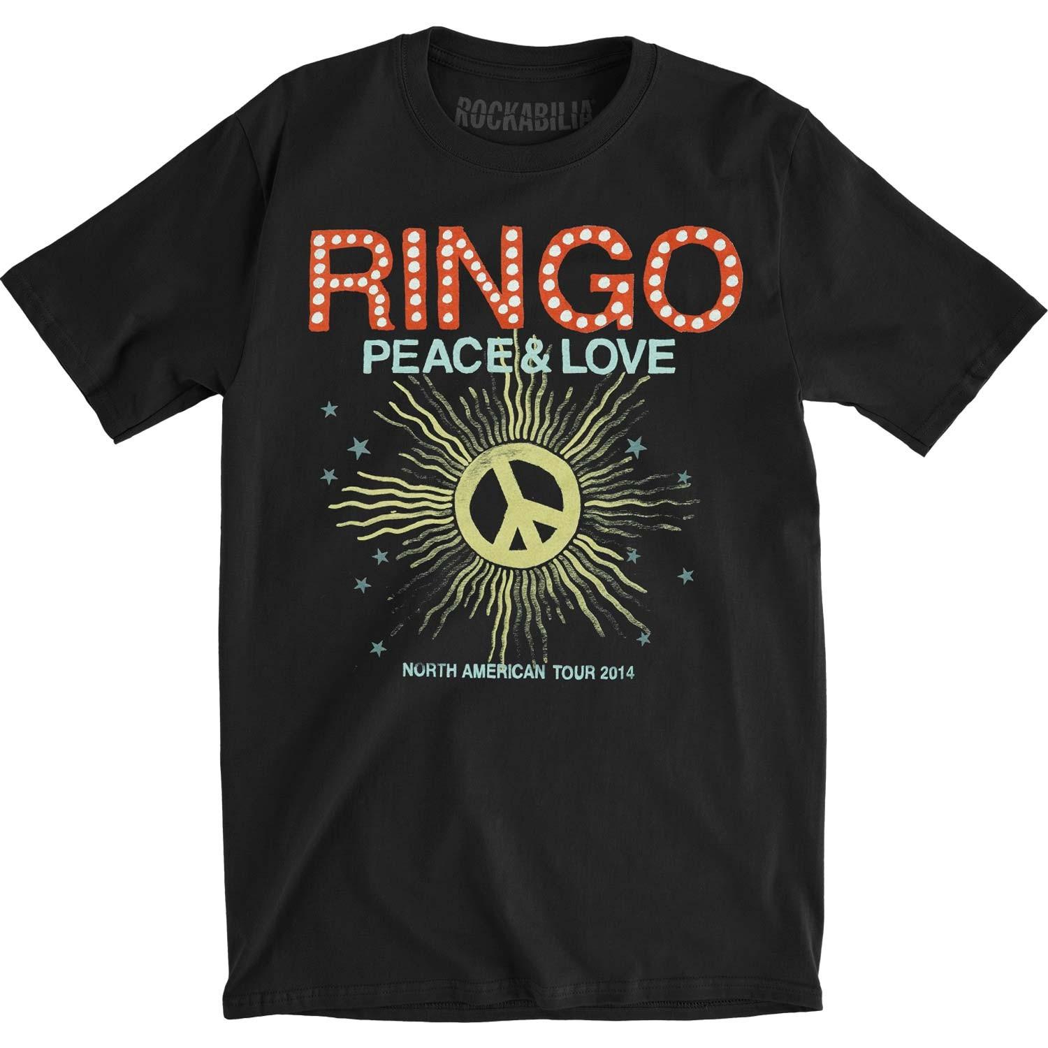 Men s Ringo Starr Peace Rays 2014 Tour Slim Fit T-Shirt Mens Womens Tees Top Black 4XL