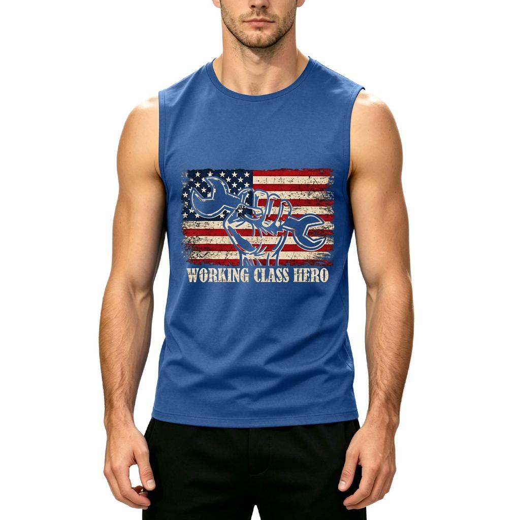 Men's Sleeveless Casual Tank Top Labor Day Graphic Print Crew Neck Muscle Fit Sleeveless Shirt for Outdoor Work and Everyday Wear