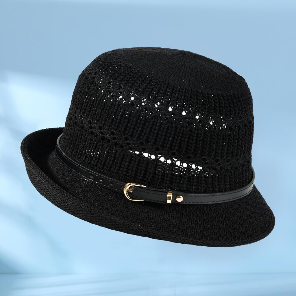 2026 New Sun Hat Women's Sunscreen Hollowed Out Breathable Basin Hat Korean Version Elegant Top Hat Belt Shows Small Face