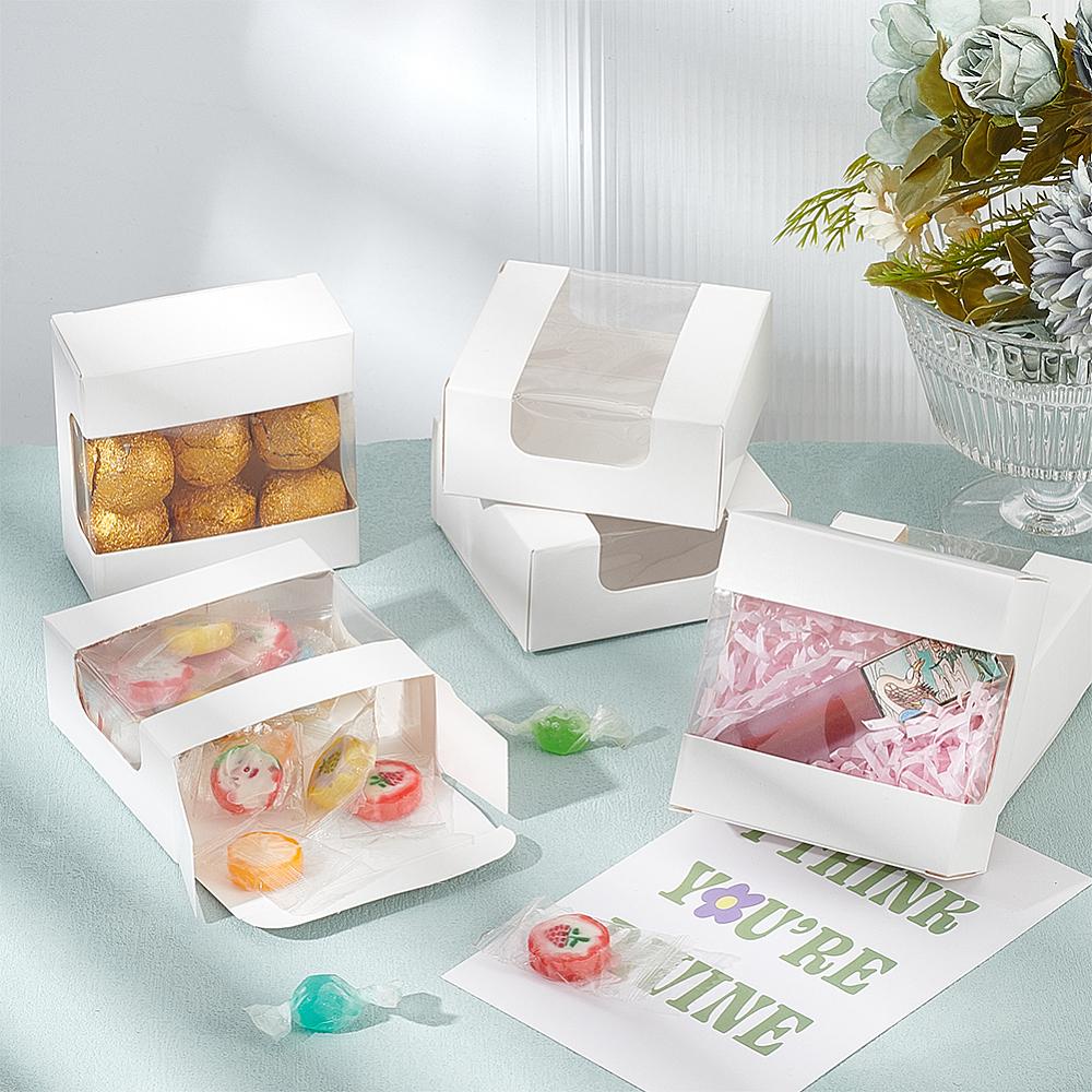 30pcs Square Paper Storage Gift Boxes with Clear Visible Window Gift Packaging Case for Soap Packaging White 8x8x3.5cm